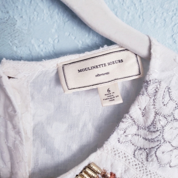 Anthropologie Moulinette Soeurs Floral Embroidered Textured Embellished Blouse - Picture 7 of 10